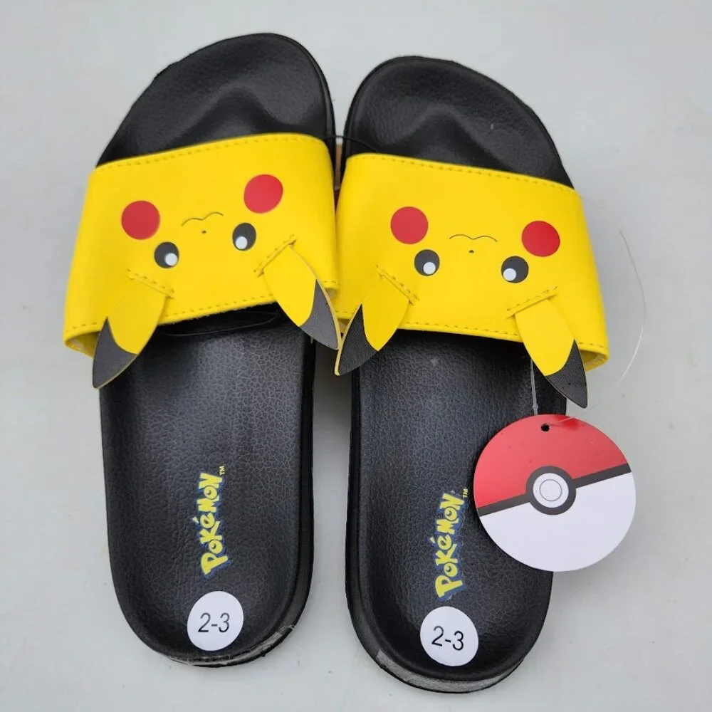 NEW Boy's Size 3 Sandals Pikachu Pokemon Yellow Black Slides Shoes Pokémon Brand