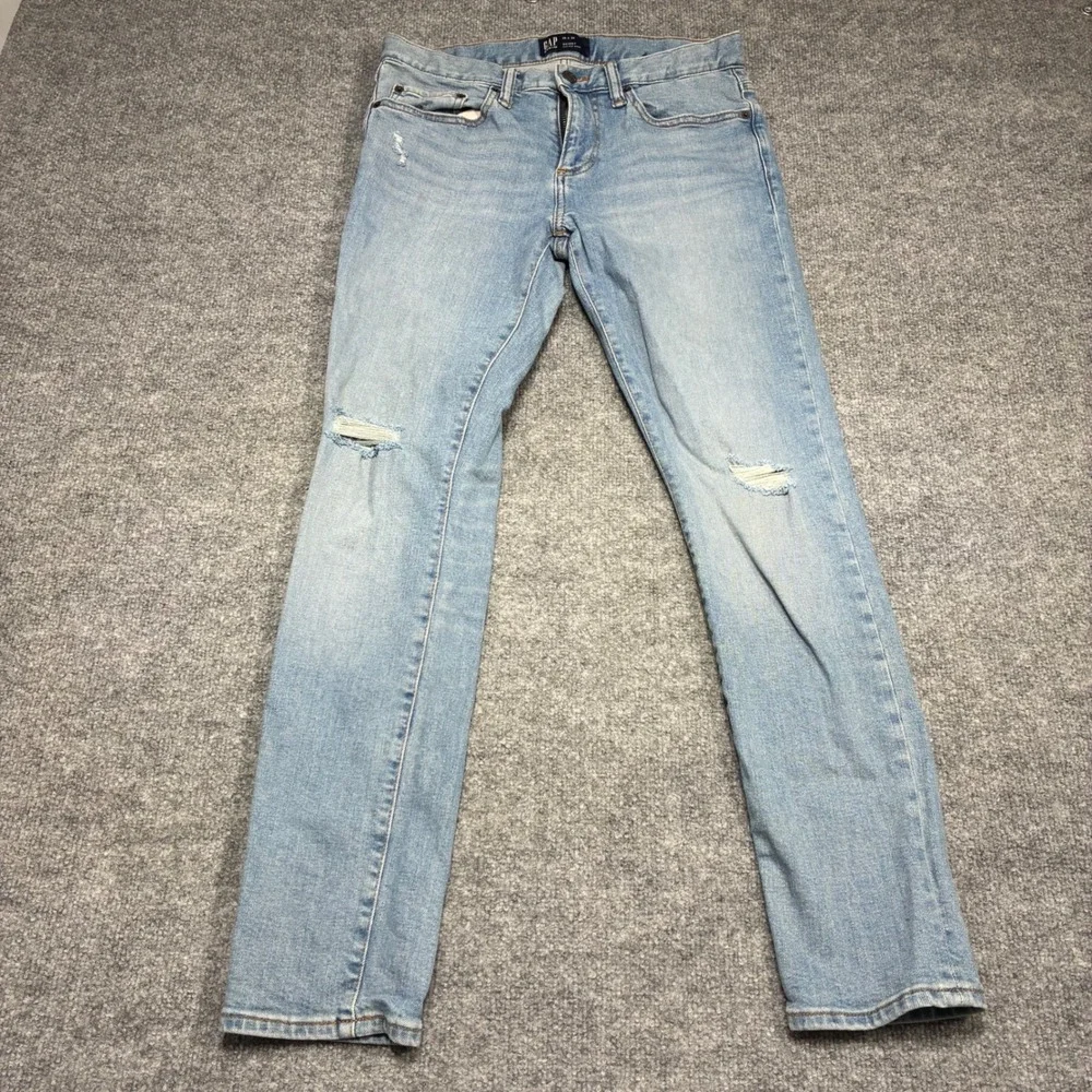 GAP Denim Skinny Jeans Light Wash Ripped‎ Men Size 29x30
