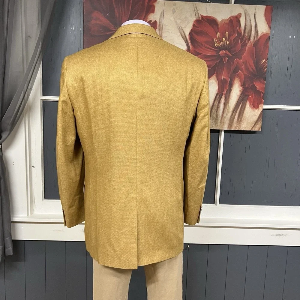 Vintage Jos A Bank Silk Golden Blazer Jacket Sport Coat Mens 44L Long 3Button