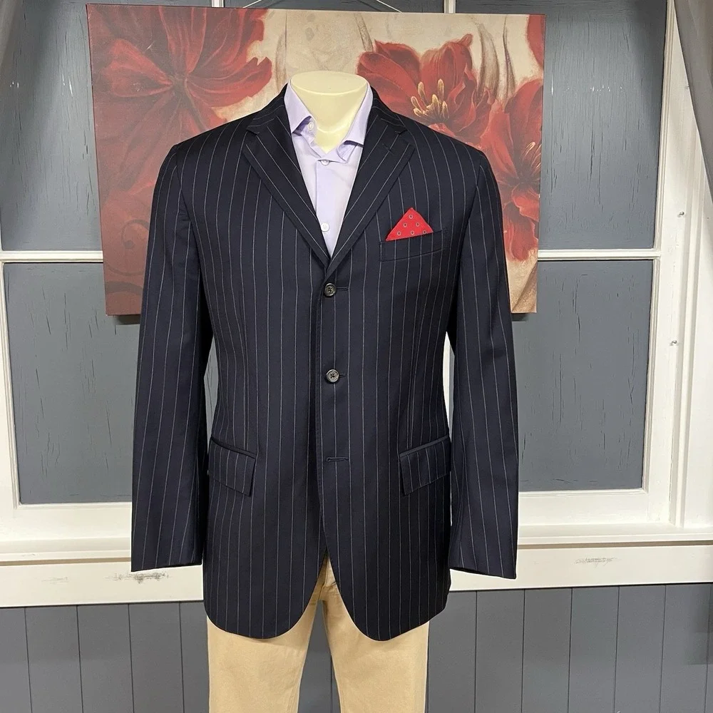 Vintage Polo Ralph Lauren Suit Men 42L Slim Fit Cuffed Pleated 35x30.5 Dark Navy