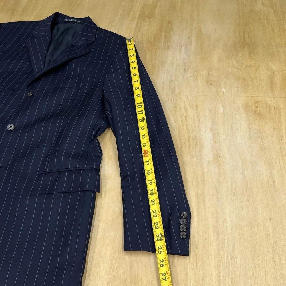 Vintage Polo Ralph Lauren Suit Men 42L Slim Fit Cuffed Pleated 35x30.5 Dark Navy