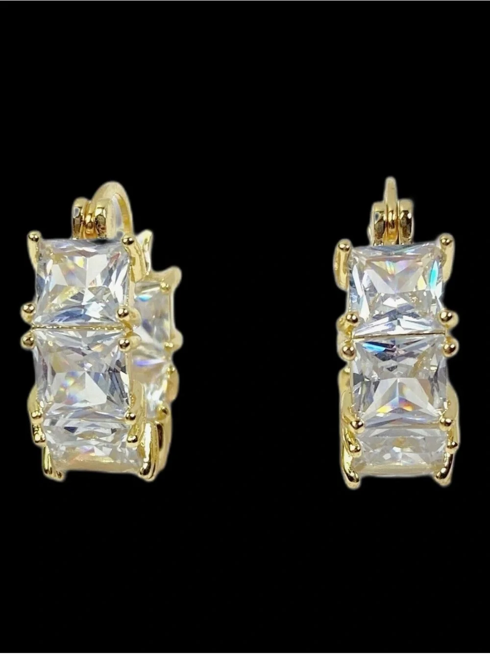 Square Crystal Hoop Earrings Gold Tone Sparkle Evening Elegant Formal Black Tie