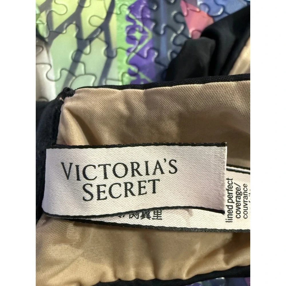 Victorias Secret Lined Perfect Coverage Bra Black Mesh Underwire‎ 38DD E85