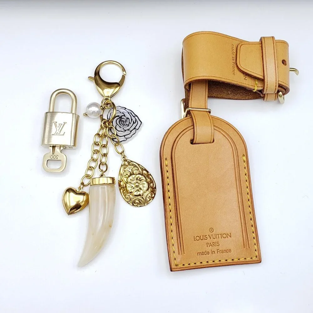 Authentic Louis Vuitton Luggage Nametag and Gold Padlock with Unbranded Keycharm