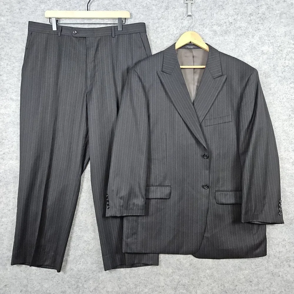 Jones New York 2-Pc Suit Blazer‎ 46R Pants 38x28 Charcoal Pinstripes COLLAR SNAG
