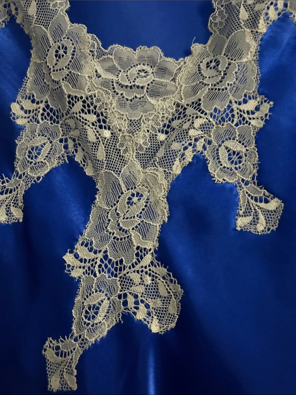 Jones New York Royal Blue Satin 3-Piece Pajama Set with Silver Lace