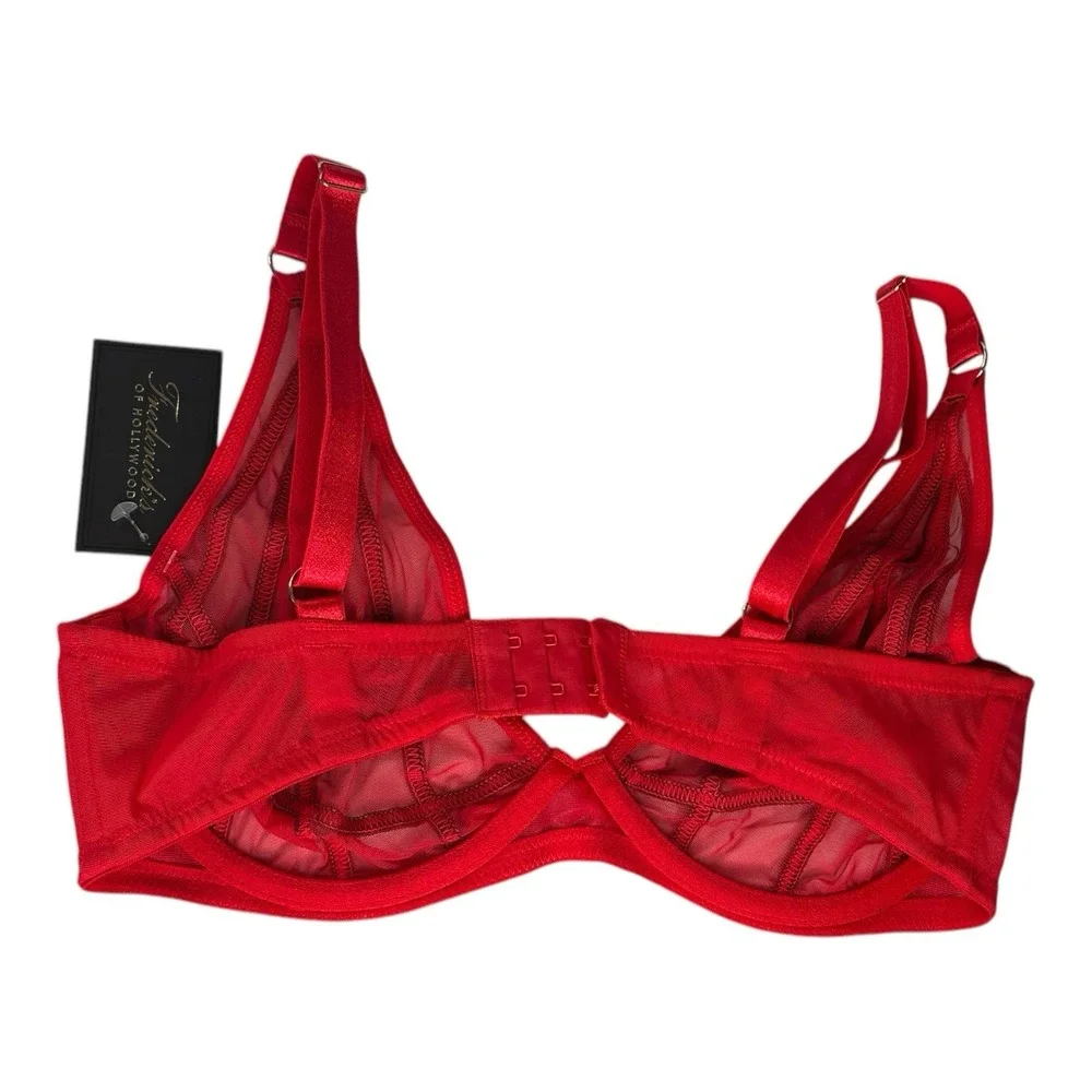 Frederick's Of Hollywood Women's 34DD Red Rozlyn Mesh and Stud Red Black Set Bra
