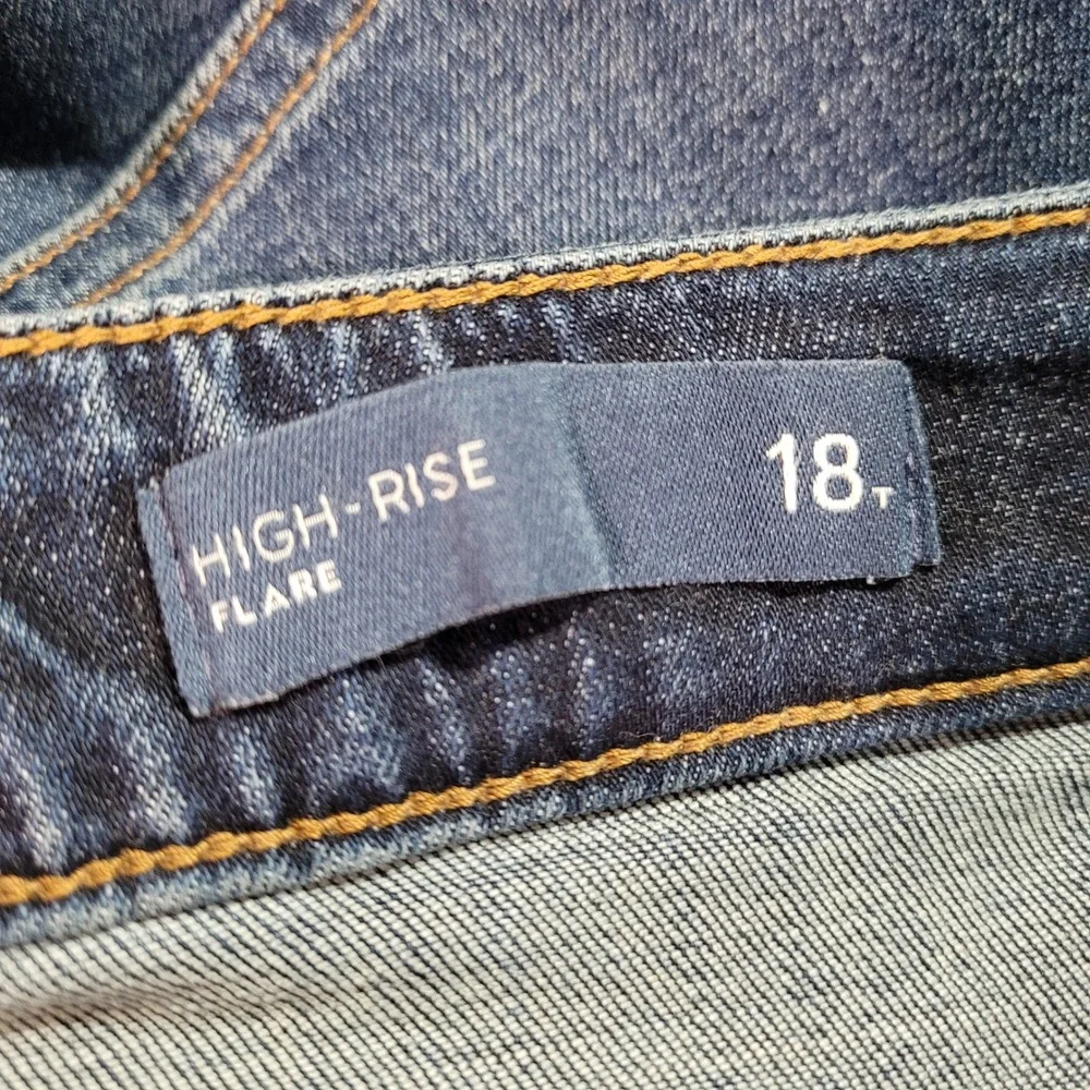 J.Jill Denim High-Rise Flare Jeans Women 18T Blue Patch Pocket Stretch 38x34