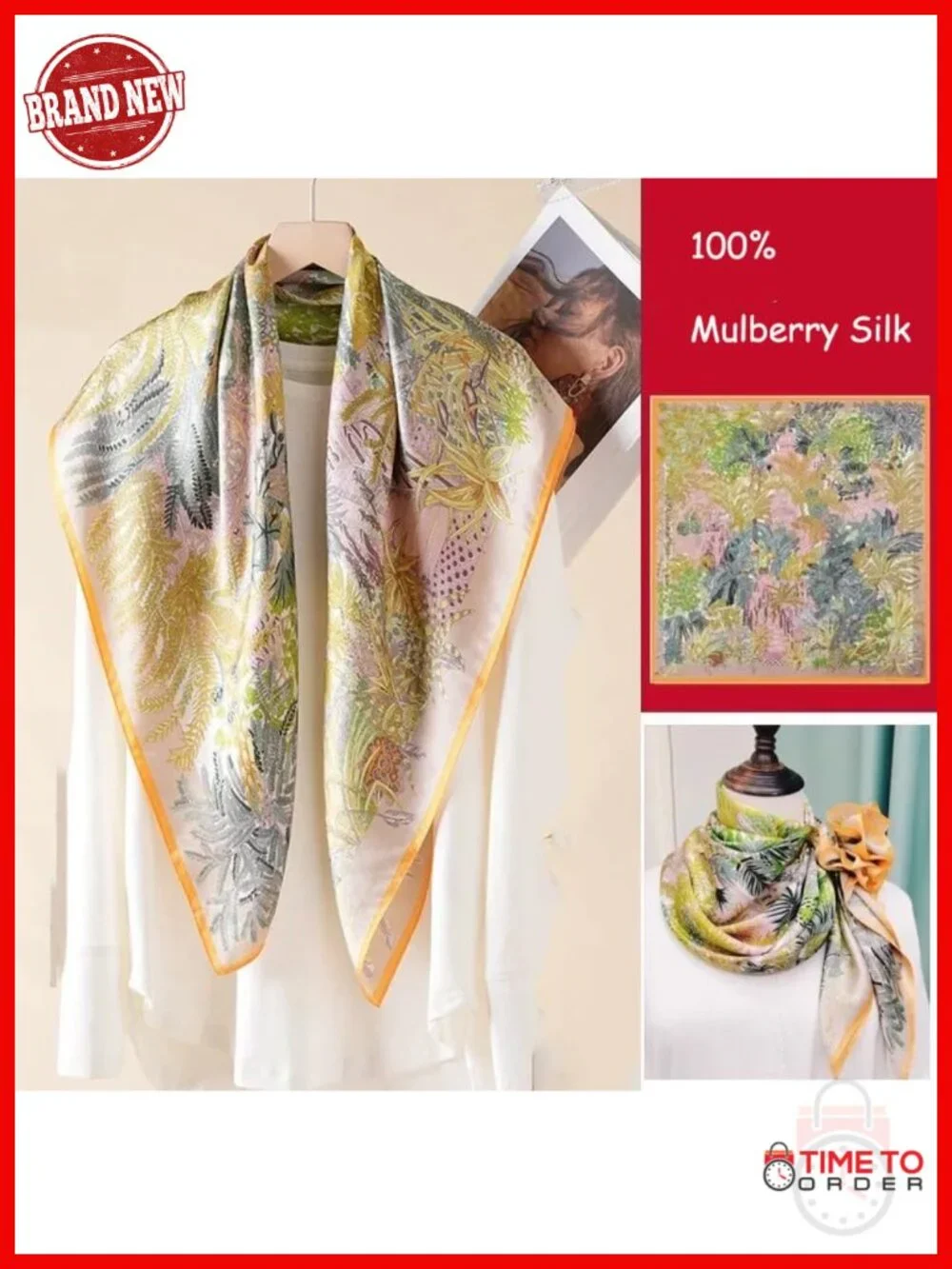 100% Mulberry Silk Fashion Scarf Square Hair Wrap