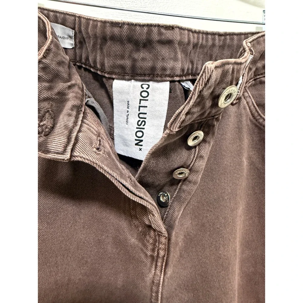 Collusion x005 Womens Brown Straight Leg High Rise Button Fly Jeans Size 30