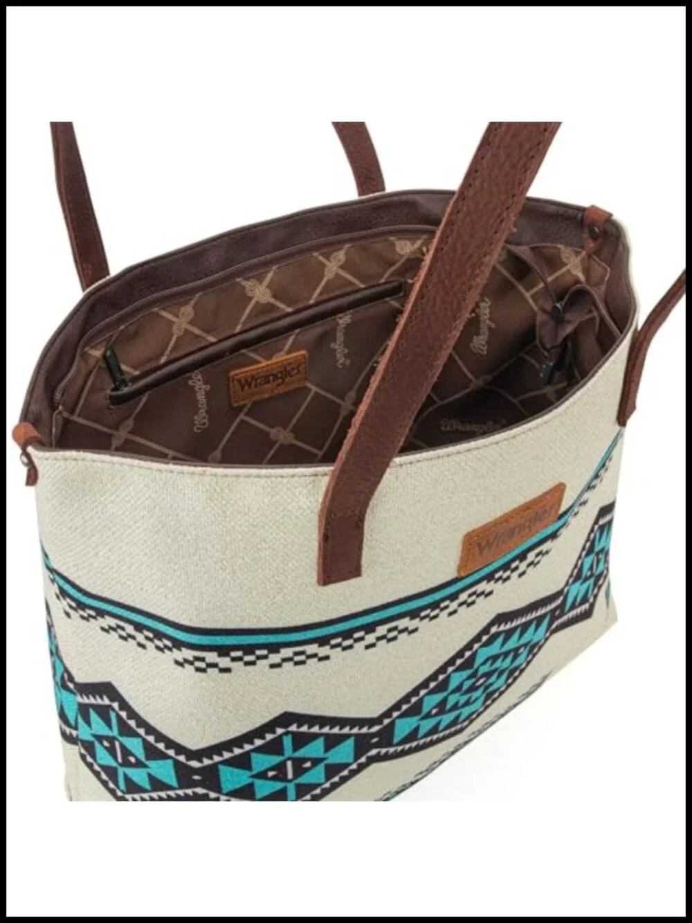 Aztec Print Canvas Tote Bag with Leather Handles for Work Travel