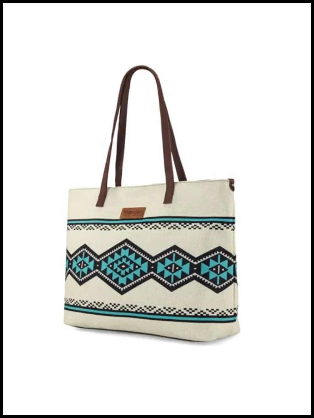 Aztec Print Canvas Tote Bag with Leather Handles for Work Travel