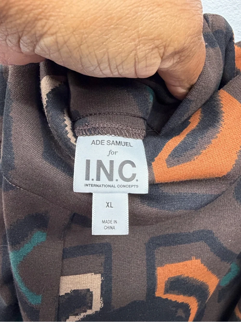 Ade Samuel for I.N.C. Geometric Print Slim Pants XL Brown Green Pull-On