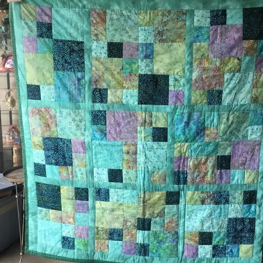 Handmade Quilt Beautiful Aqua Tones