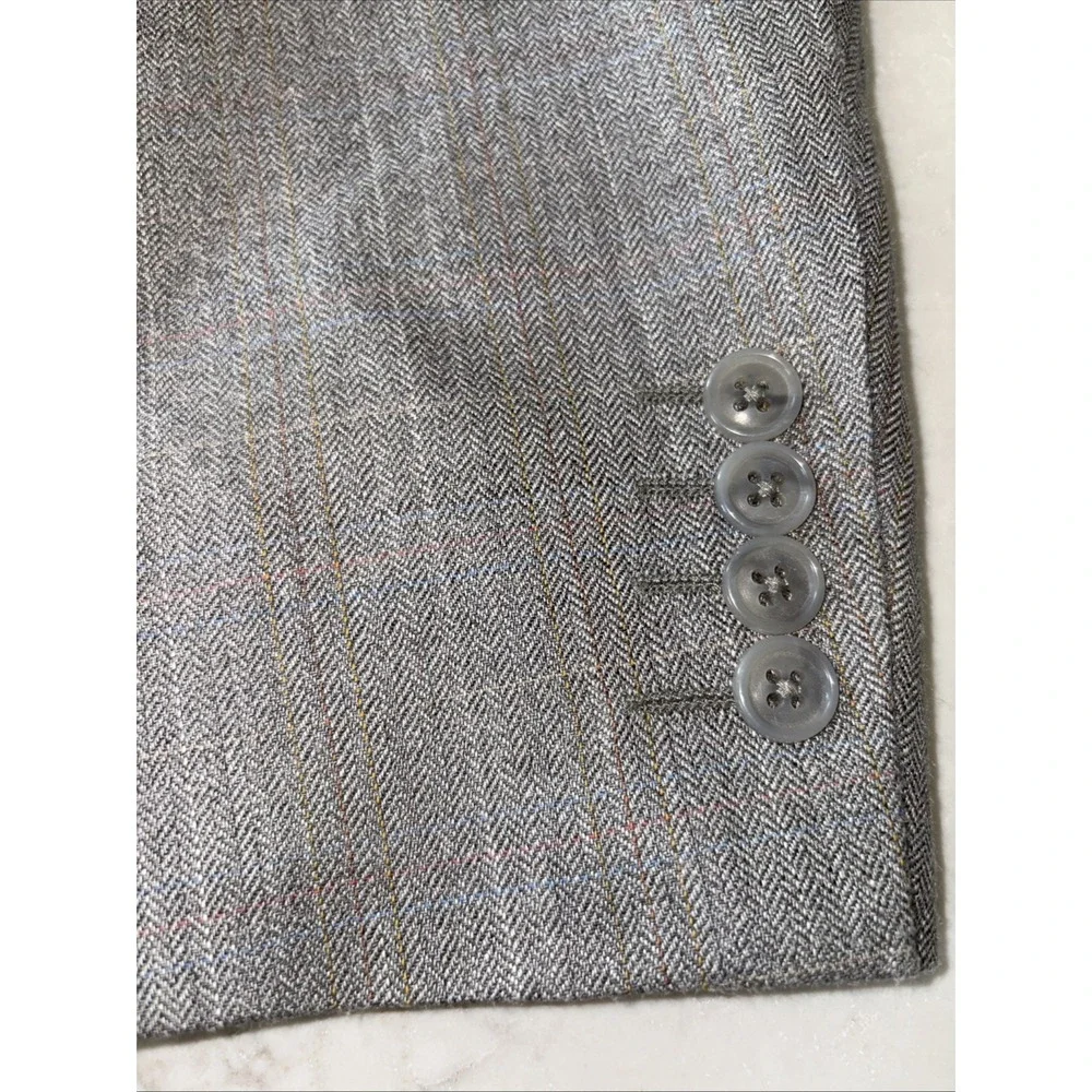 Stafford Mens 46 L Tan Windowpane Silk/Wool Blend Suit Jacket 46L Coat‎ 3 Button