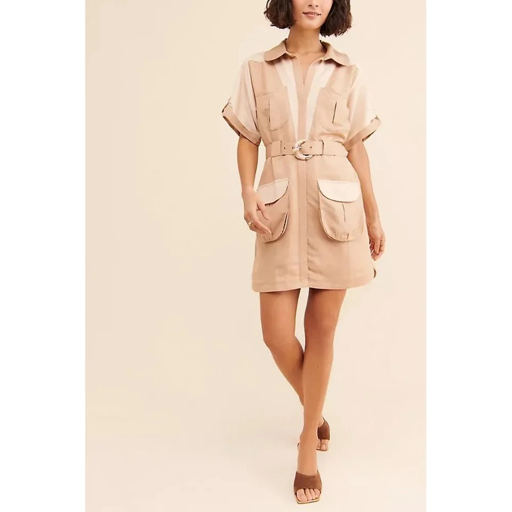 Free People x Steele Dusty Utility Dress XS Linen‎ Blend Belted Safari Mini NWT