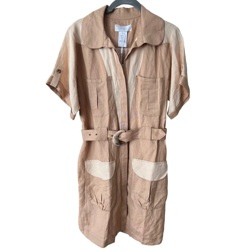 Free People x Steele Dusty Utility Dress XS Linen‎ Blend Belted Safari Mini NWT