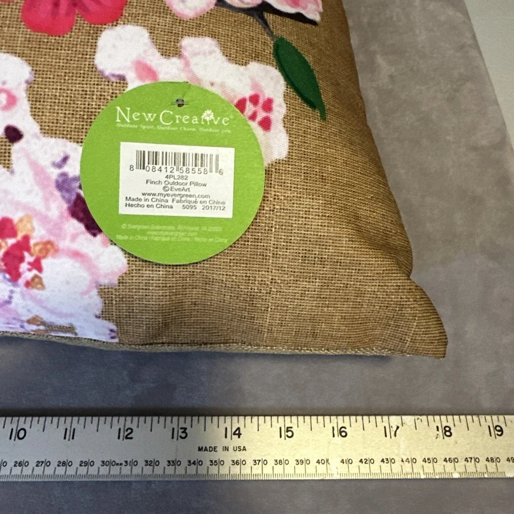Yellow‎ Finch Embroidered  Indoor Outdoor Pillow Crochet Flowers 17 x 17