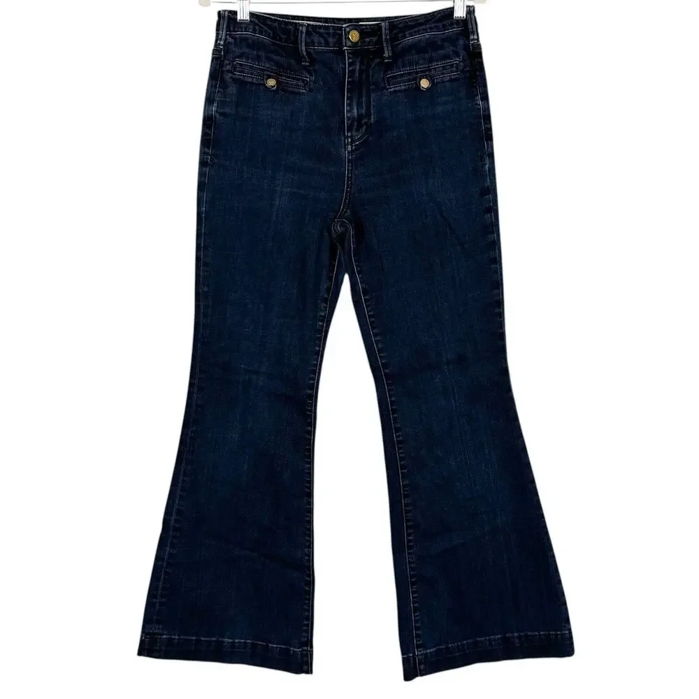 Pilcro and the Letterpress Anthropologie Dark‎ Wash Denim Stretch Flare Jeans 30
