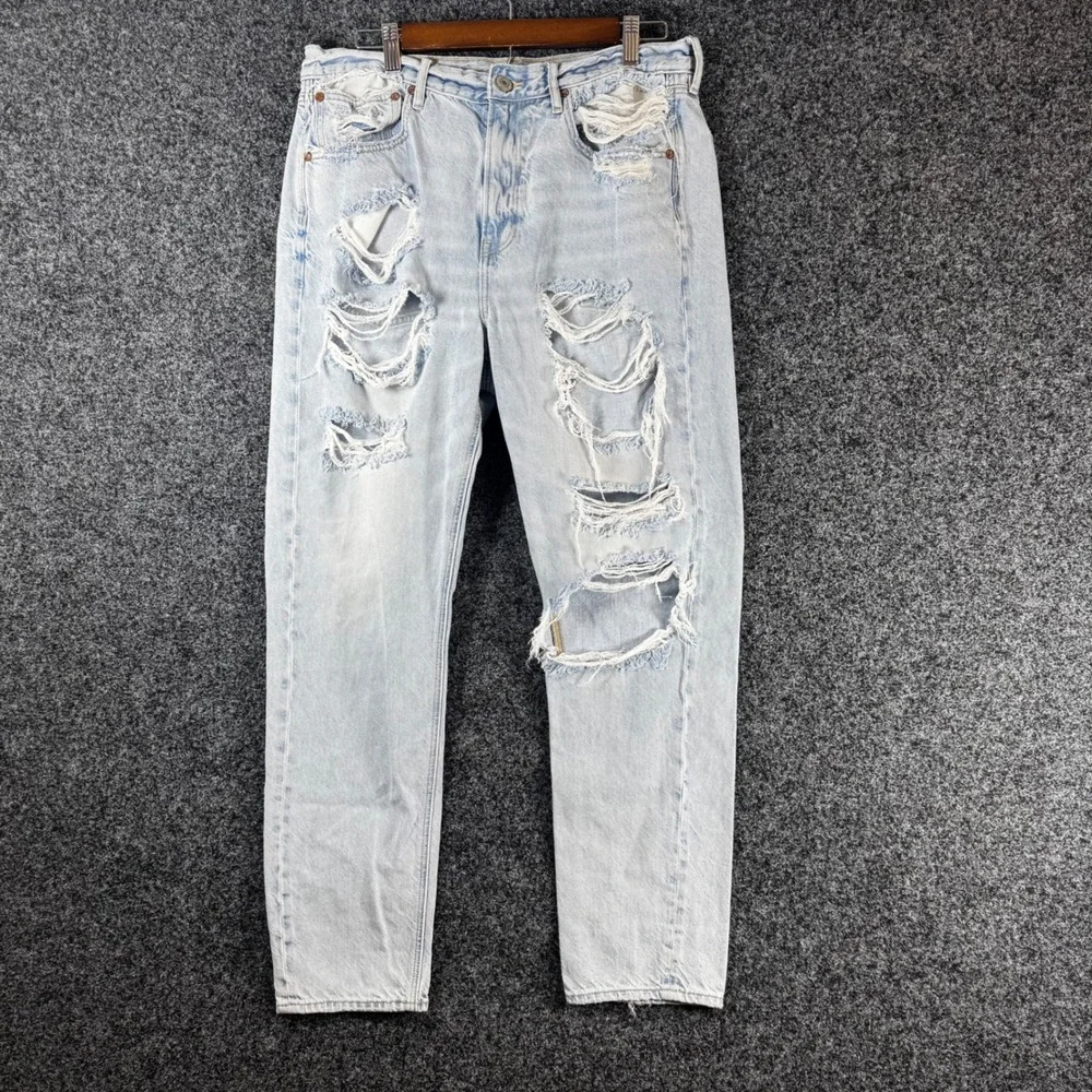 American Eagle 90s Slim Boyfriend Jeans Distressed Light Wash Denim Womens 12 L
