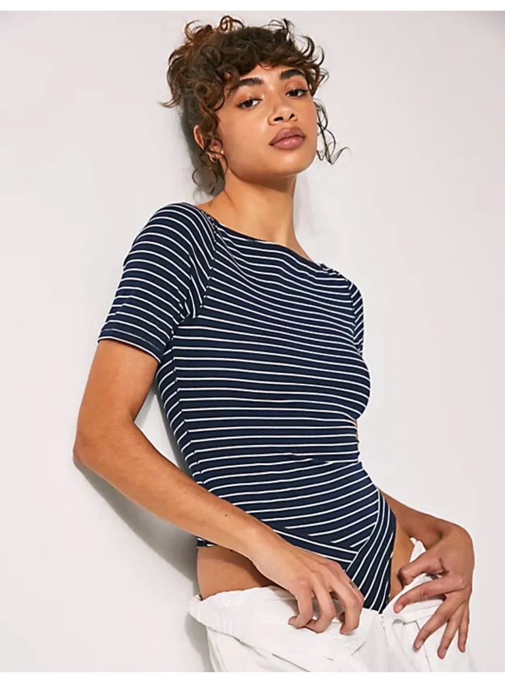 Free People Bodysuit Like New NavyStriped Boatneck Size XXS PTP 13 Retails $66