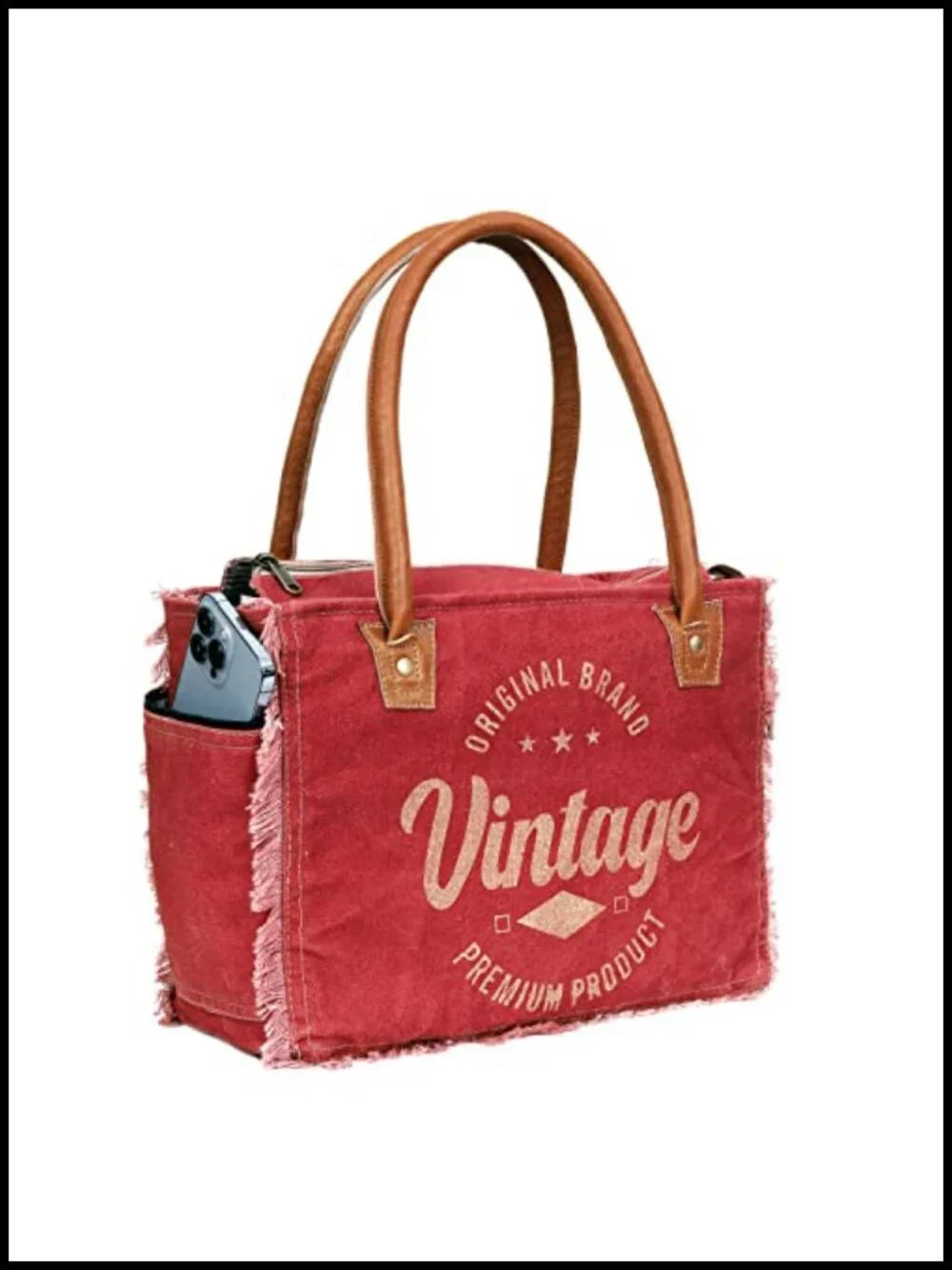Canvas Tote Bag with Leather Handles, Shoulder Bag, Travel & Everyday Use