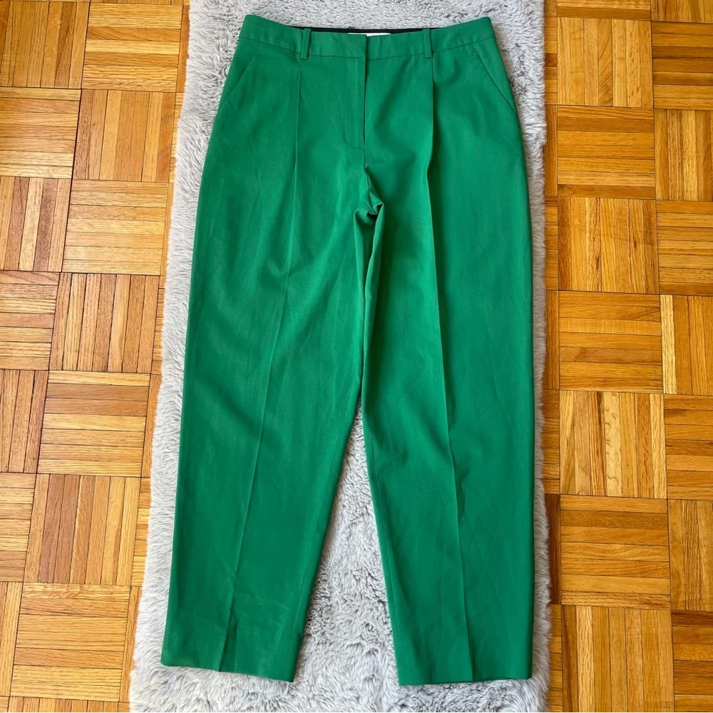 Diane Von Furstenberg Academia Preppy high Waisted Cotton Green pleaded Trousers