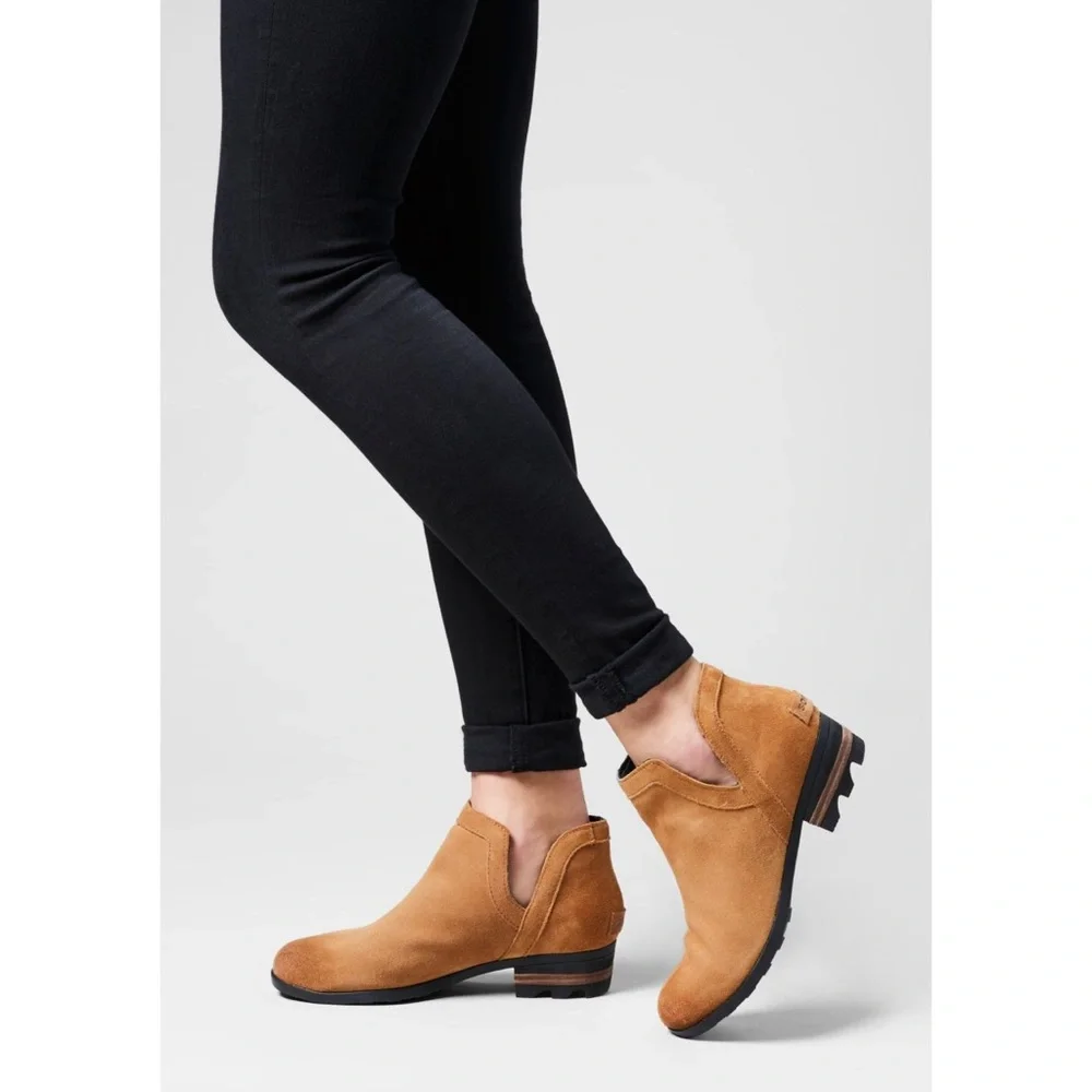 Sorel 10 Side Cut Out Lolla Ankle‎ Boot Bootie Suede Leather Tan Waterproof