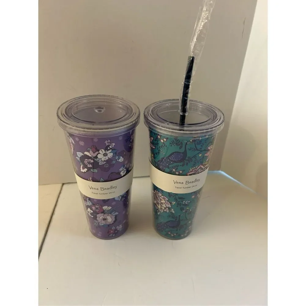 Vera Bradley‎ tumbler lot Purple Garden and Enchanted Garden 24 oz NEW