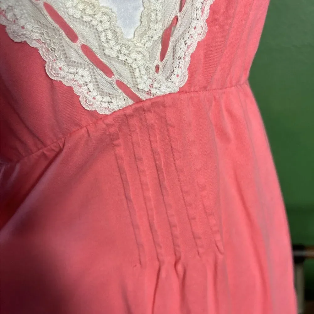 Victorias Secret Coral 100% Cotton Lace Nightgown Chemise LG