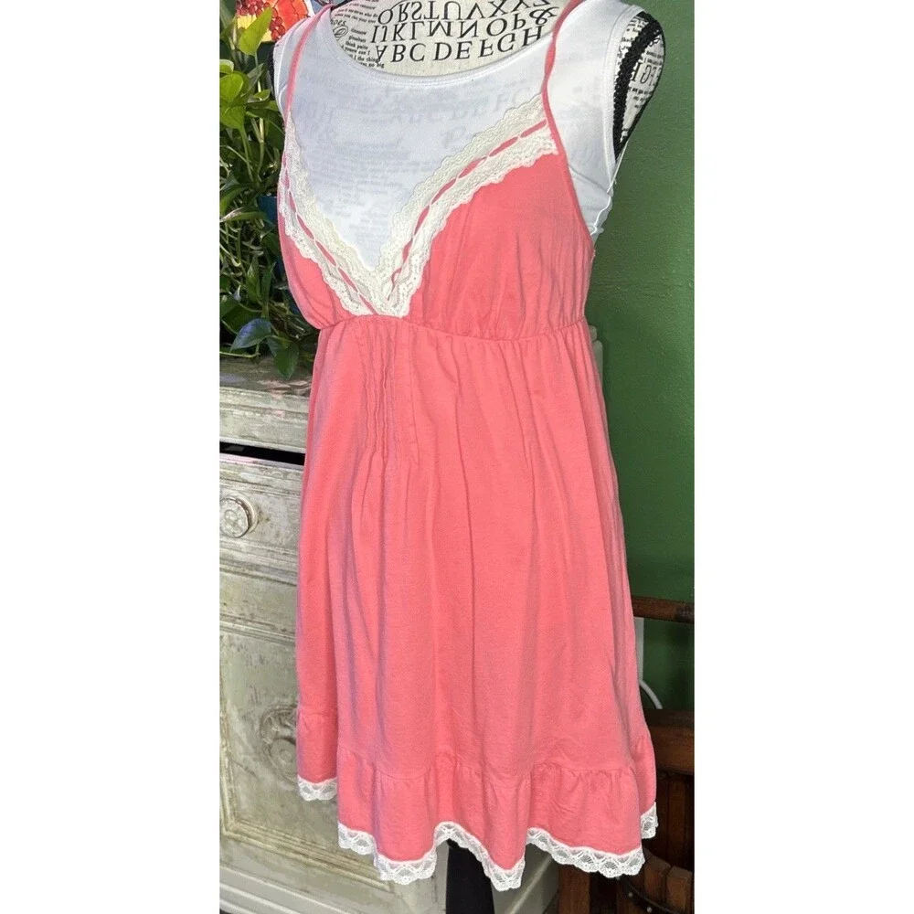Victorias Secret Coral 100% Cotton Lace Nightgown Chemise LG