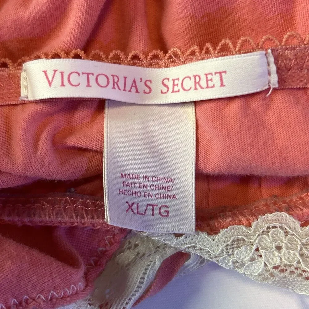 Victorias Secret Coral 100% Cotton Lace Nightgown Chemise LG