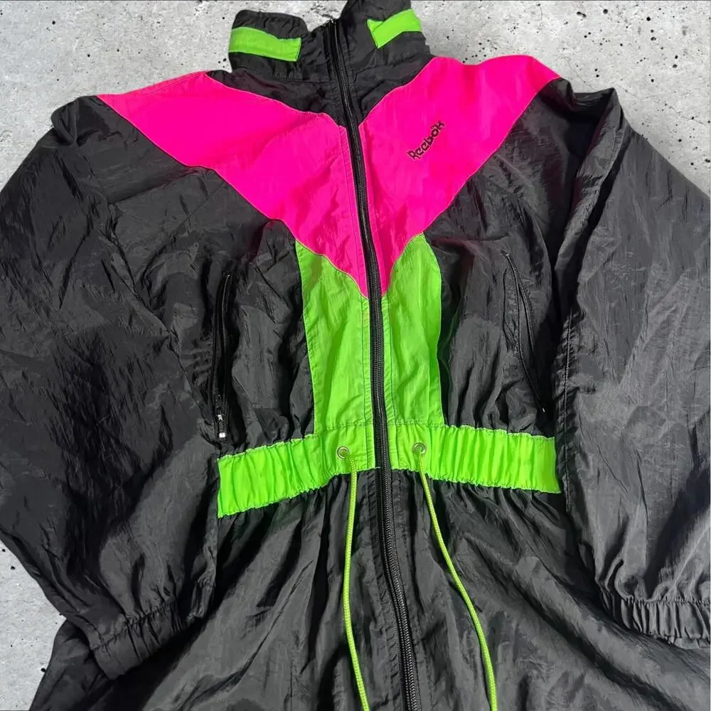 Vintage 80s Party Festival Reebok Zip Up Jacket Windbreaker Size‎ S