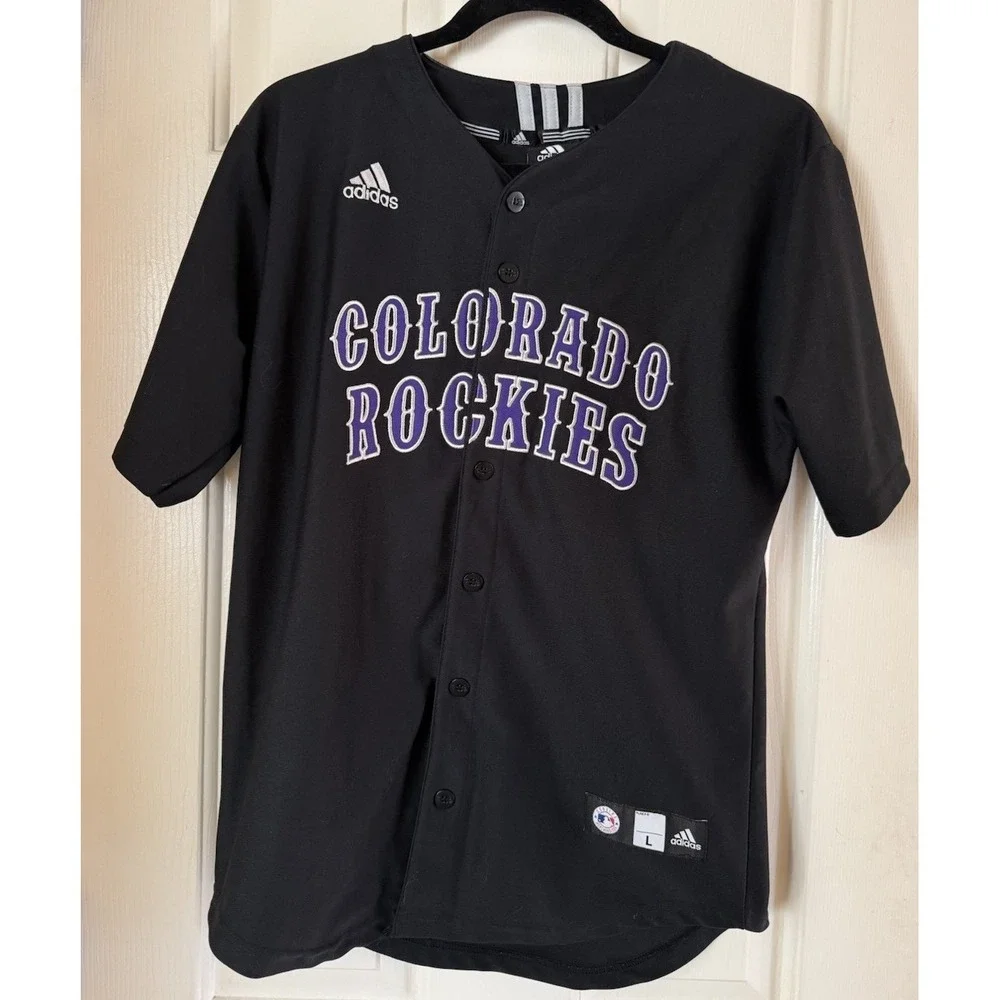 Colorado Rockies Adidas Black Button Up‎ Jersey Youth Large (14-16)