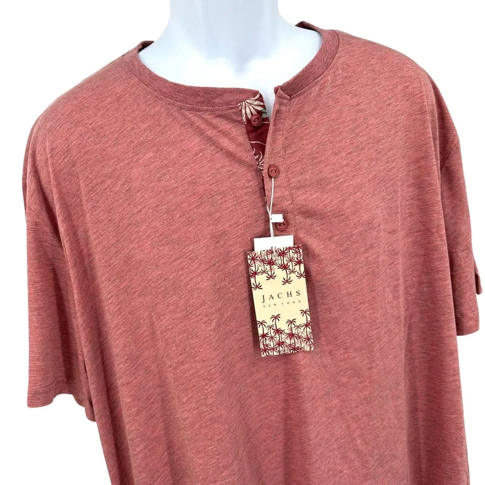 Jachs Short Sleeve Henley Shirt‎ Washed Red Signature Soft Touch Men's 3XL NWT