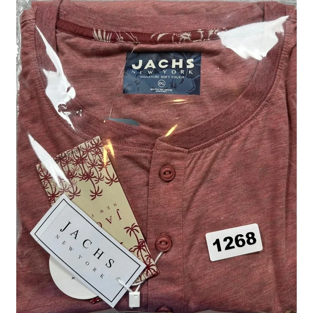 Jachs Short Sleeve Henley Shirt‎ Washed Red Signature Soft Touch Men's 3XL NWT