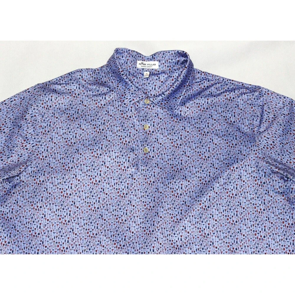 Peter Millar Summer Comfort Mens Cocktails Print Short Sleeve Polo Shirt Size XL