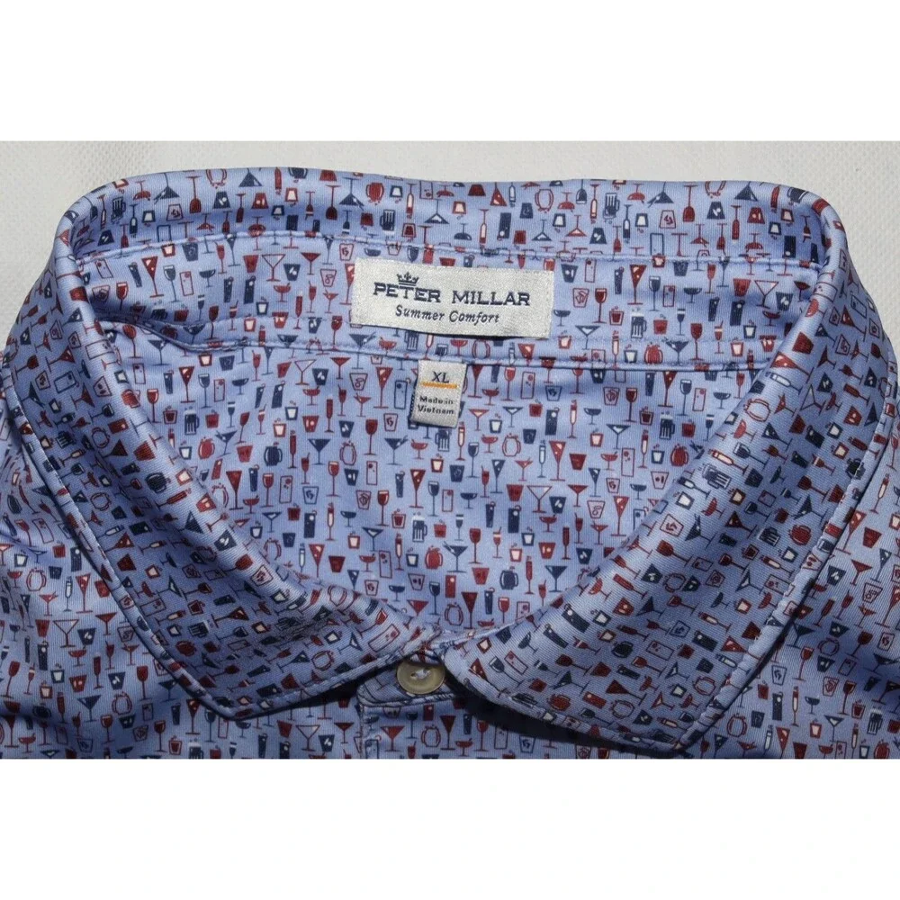 Peter Millar Summer Comfort Mens Cocktails Print Short Sleeve Polo Shirt Size XL