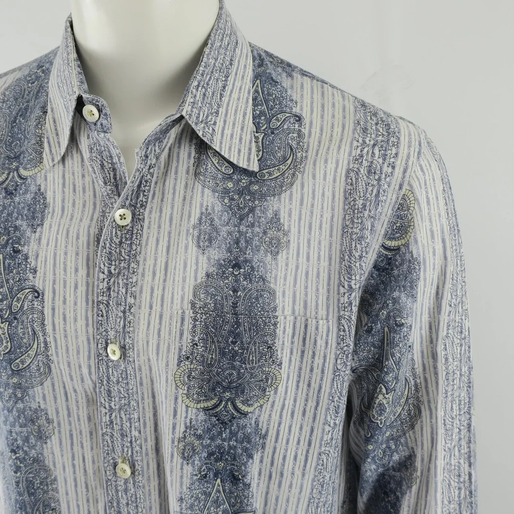 Indigo Palms Co Tommy Bahama Button Up Paisley Print‎ Shirt Mens Large Blue