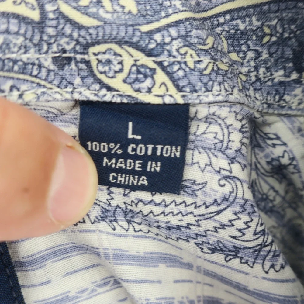 Indigo Palms Co Tommy Bahama Button Up Paisley Print‎ Shirt Mens Large Blue