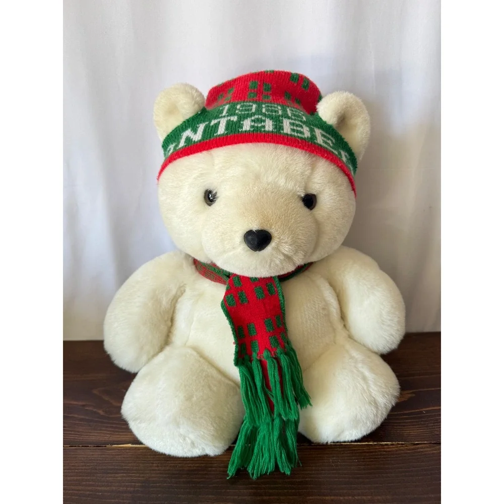 Vintage 1986 Dayton Hudson Santabear Plush White Polar Bear Hat Scarf 17 inch