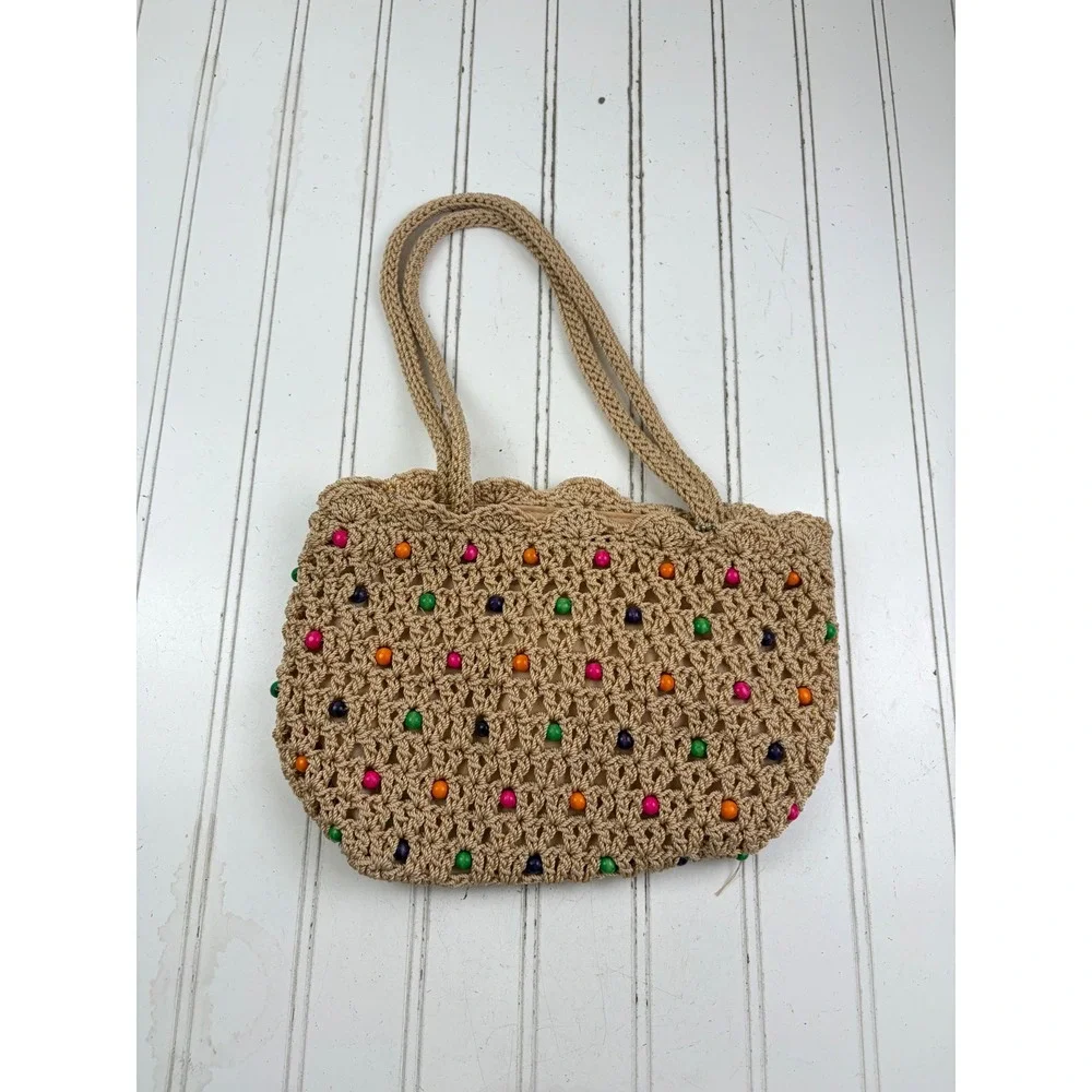 The Sak Vintage Y2K Crochet Beaded Boho Knit Summer Shoulder Bag Purse