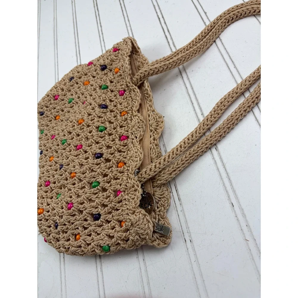 The Sak Vintage Y2K Crochet Beaded Boho Knit Summer Shoulder Bag Purse