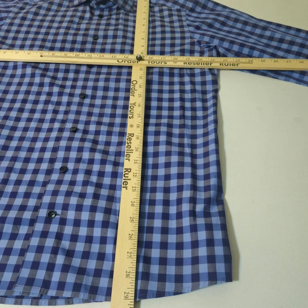 Eton Dress Shirt Mens 15.5 Blue‎ Gingham Check Contemporary Fit Long Sleeve M