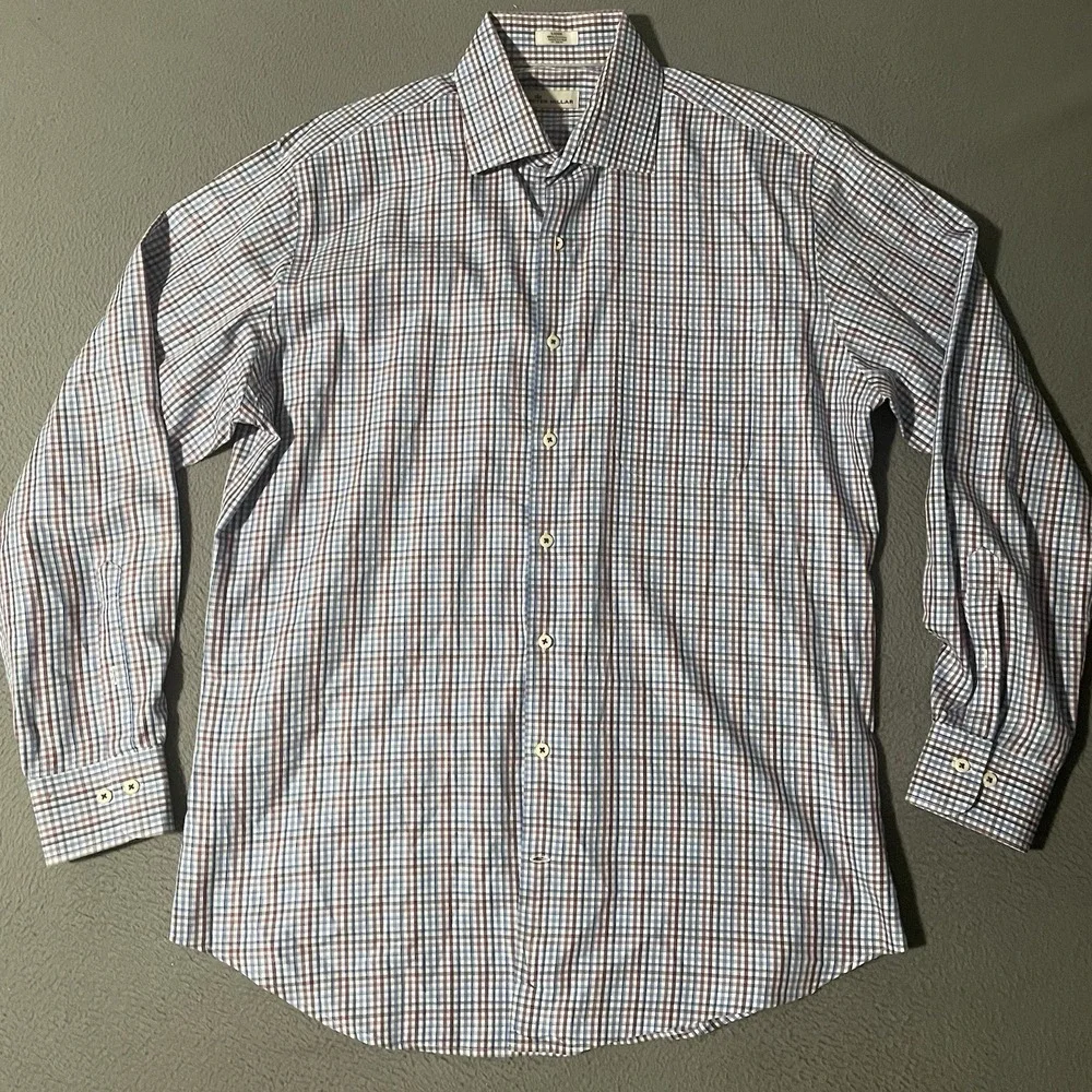 Peter Millar Shirt‎ Mens Large Check Long sleeve Button Up Preppy Casual Comfort