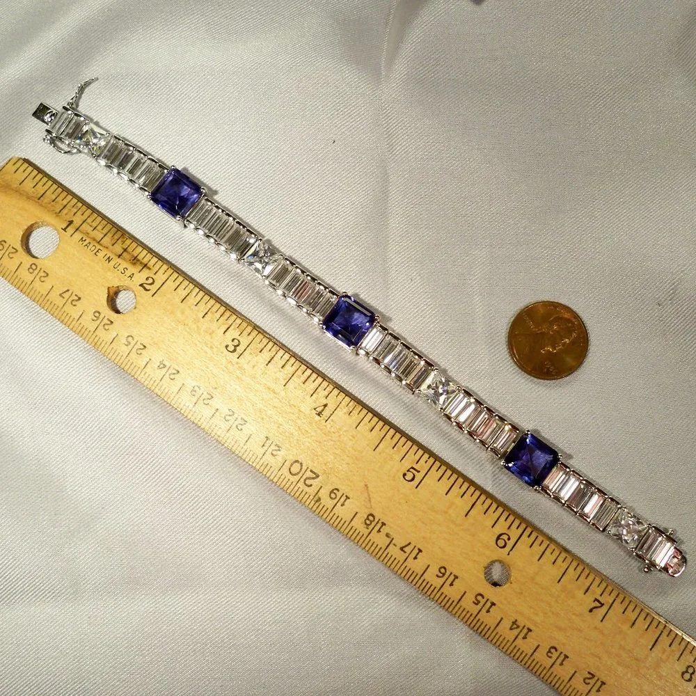 NEW Blue Cubic Zirconias Silver Tennis Designer Bracelet