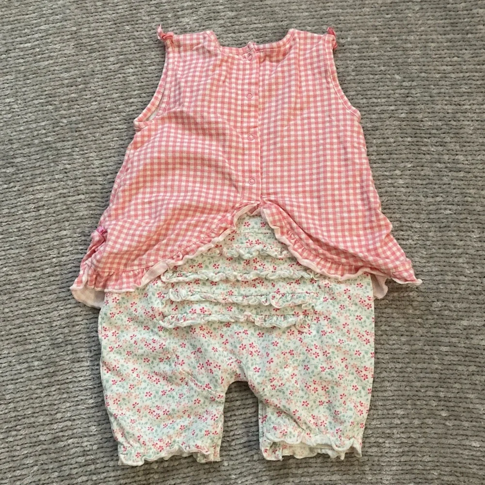 Room Seven Gingham Floral One Piece‎ Romper Outfit Ruffles 12 Months Cottagecore