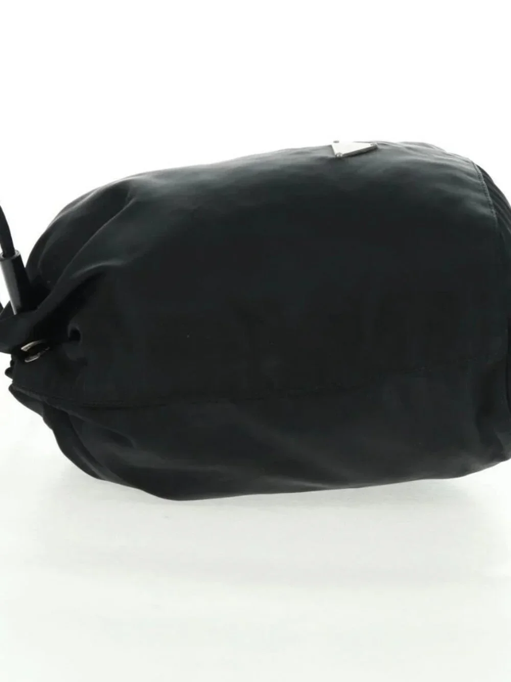 PRADA Drawstring Pouch Nylon Black Silver Auth 168451V