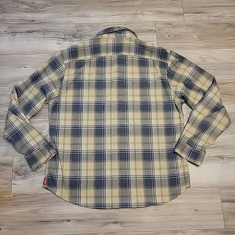 Wrangler Shirt‎ Men XL Mens Tan  Black Plaid Button Up Long Sleeve