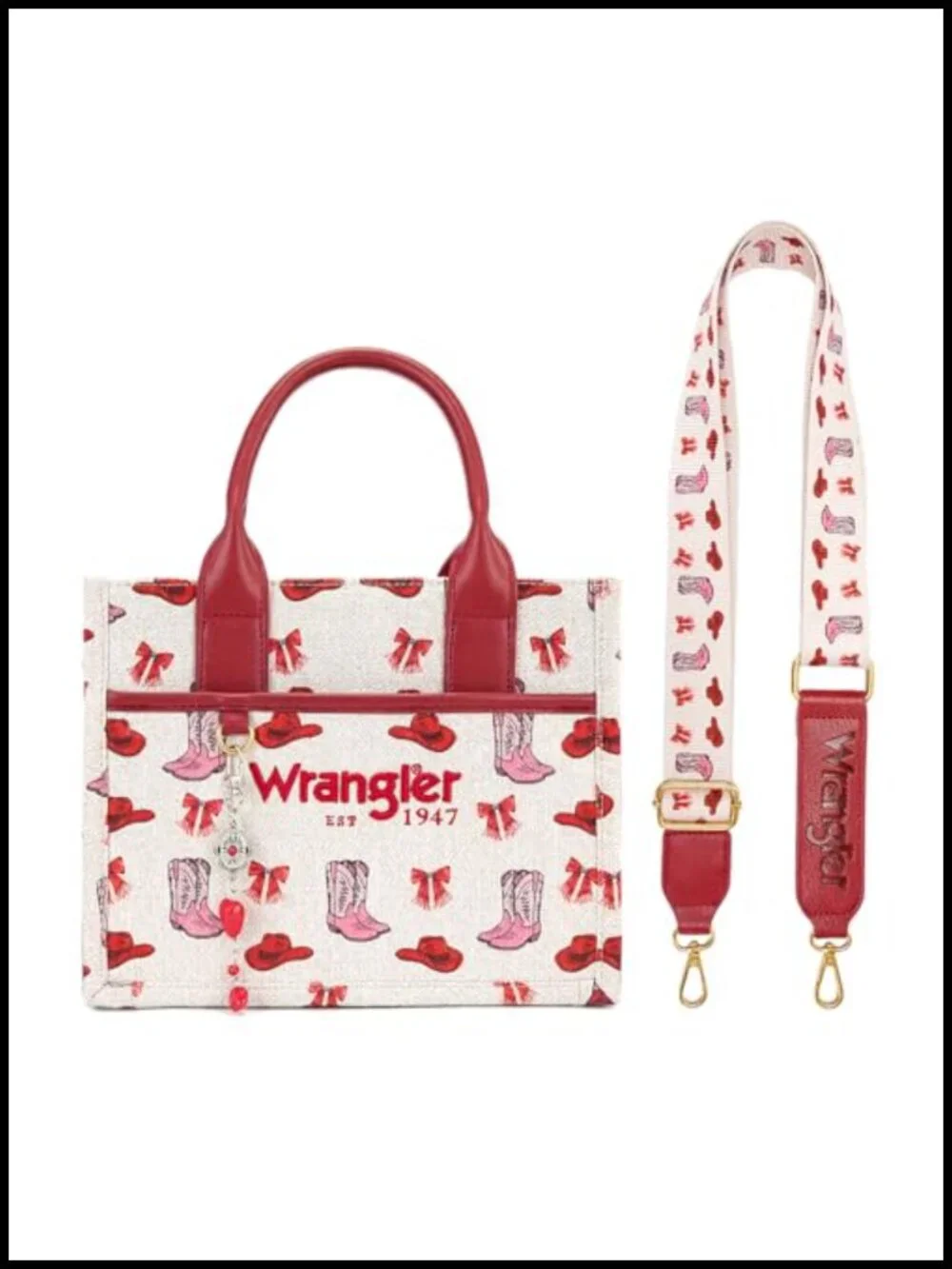 Canvas Western Tote Handbag Satchel with Charm